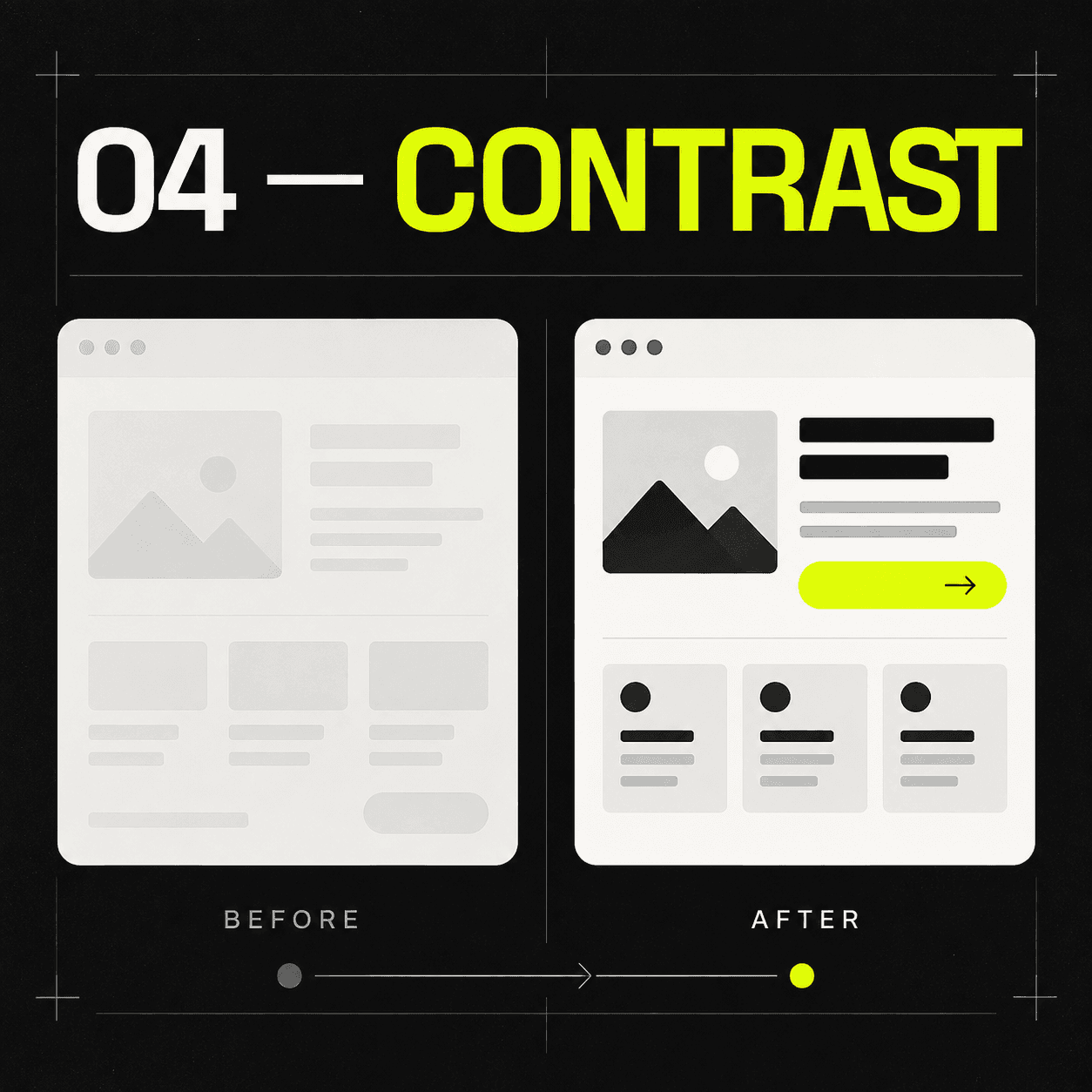 Low-contrast content contrasted with a clear legible interface and visible primary action.